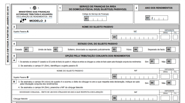 Declaração Modelo 3 de IRS em vigor a partir de janeiro de 2019 - Alterações